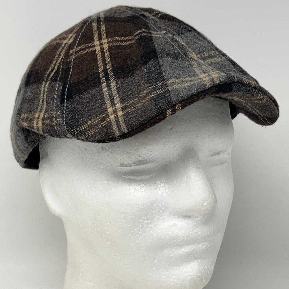 Wool Blend Tweed Plaid Flat Cap Hat Ivy Newsboy Cabbie Driving Scally Brown L-XL